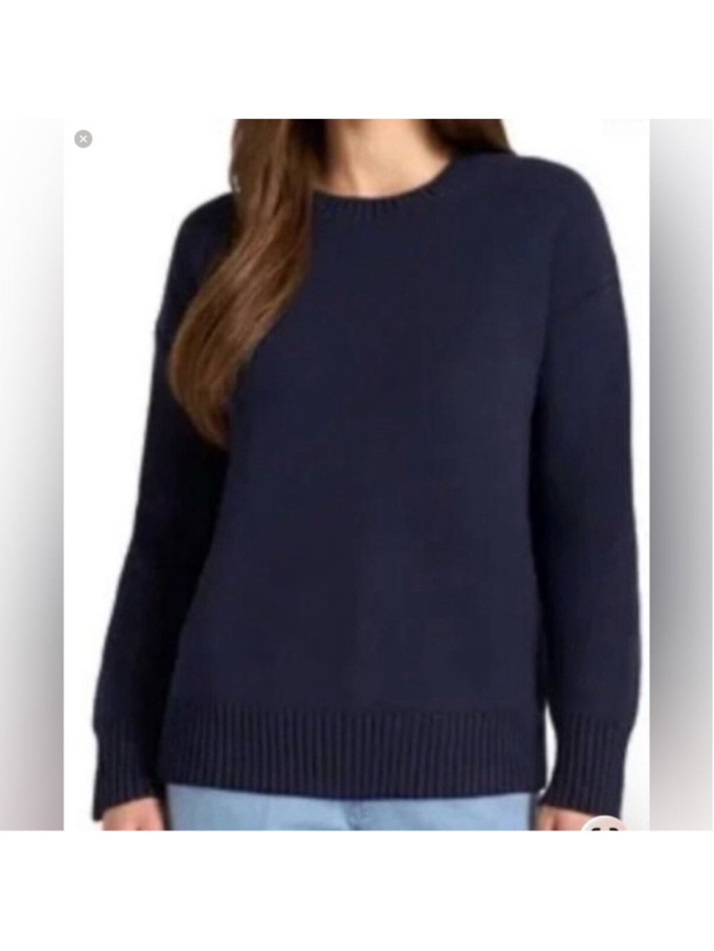 Matty Med Woman’s Navy Crewneck cotton light knit texture sweater casual 1186